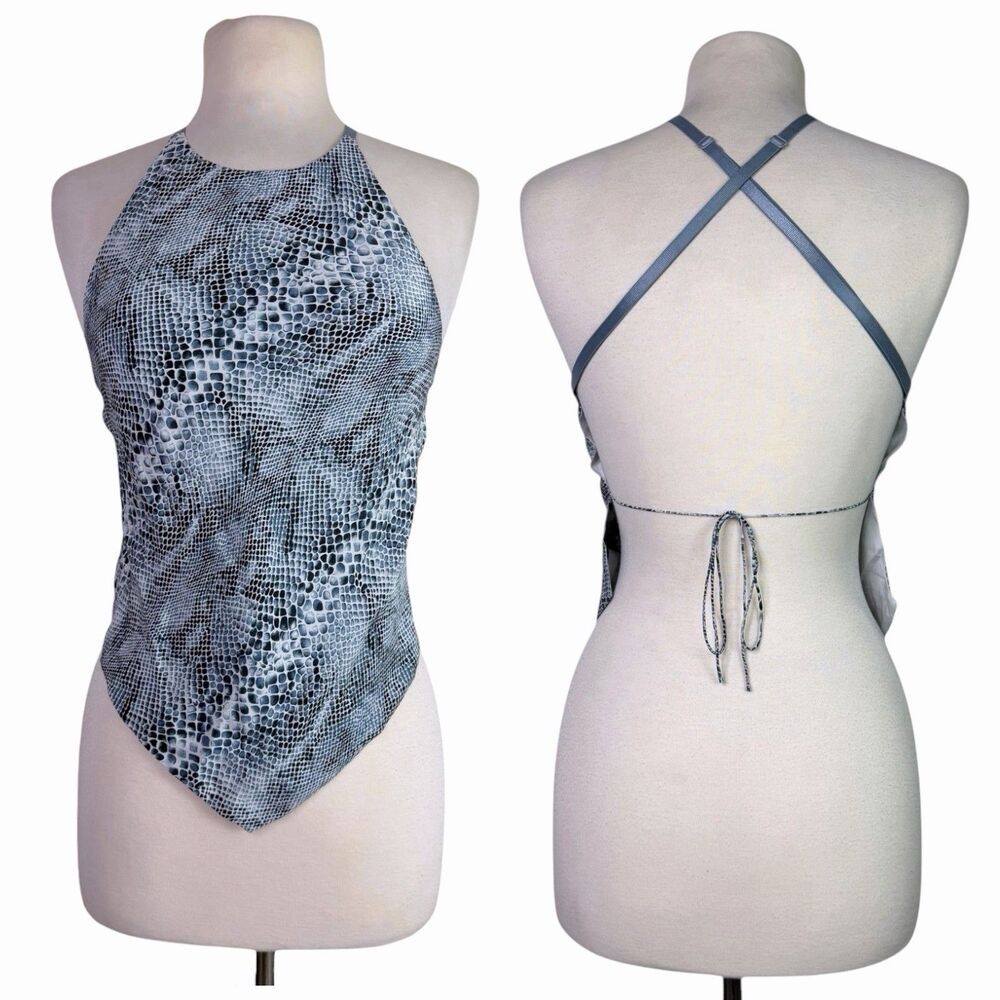 The Limited Silk Snakeskin Halter Handkerchief Open Back Y2K Top Medium